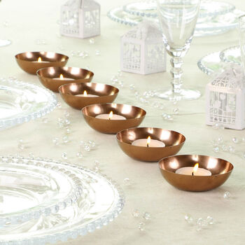 Set Of Six Copper Tea Light Holder Dishes, 6 of 11