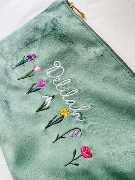 Personalised Velvet Embroidered Floral Make Up Bag, 5 of 6