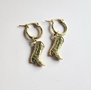 Gold Plated Cowboy Boot Huggie Hoop Earrings, 4 of 5