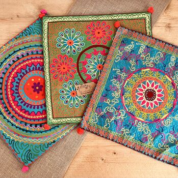 Vibrant Embroidered Bohemian Hippie Cushion Covers, 8 of 11