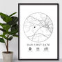 Our First Date Personalised Map Print, Valentines Day Gift, Anniversary Present, thumbnail 1 of 4