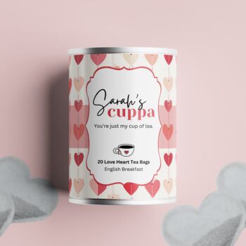 20 Heart Tea Bags In Personalised Name Tin, 6 of 8