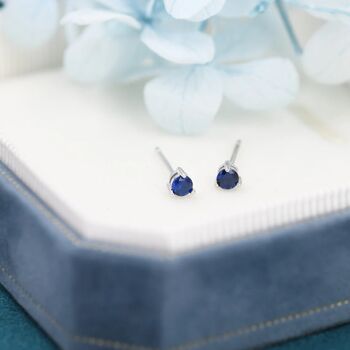Tiny Sapphire Blue Cz Stud Earrings In Sterling Silver, 4 of 12