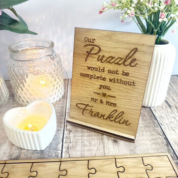 Personalised Oak Jigsaw Wedding Alternative Guestbook 82 Pieces, 2 of 6