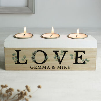 Personalised Botanical Triple Tea Light Box Couple Gift, 2 of 4