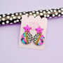 Pink Star Earrings With An Animal Print Abstract Drop, thumbnail 8 of 12