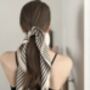 White Striped Large Neutral Square Scarf, thumbnail 3 of 9