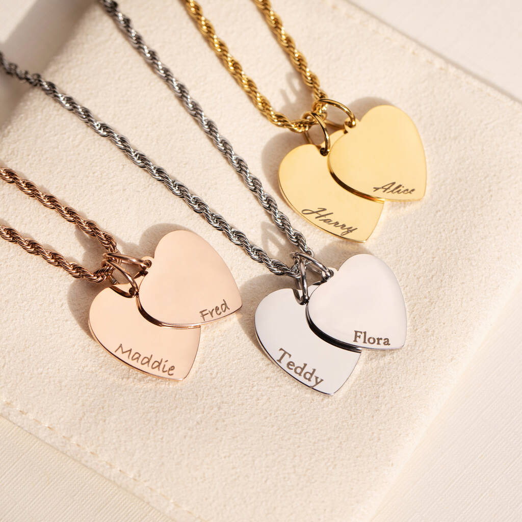 Engraved Heart Necklace Mother And Child Or Couples By Florence London