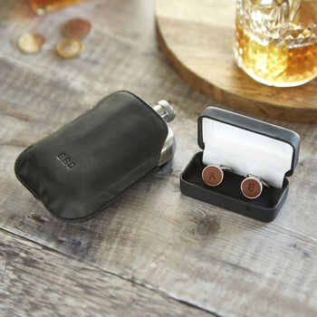 Personalised Copper Hip Flask And Cufflink Set Christmas Gift For Him, 2 of 11