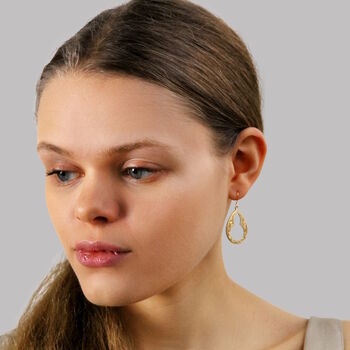 Victorian Gold Carved Teardrop Hoop Earrings, 2 of 8