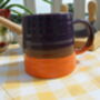 Set Of Four Reactive Glaze Brûlée Mugs In Purple And Orange, thumbnail 7 of 8