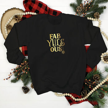 Black Christmas Jumper With Gold ‘Fab Yule Ous’ Slogan, 2 of 7