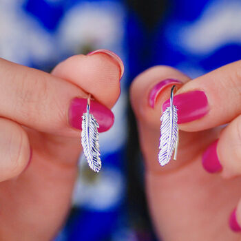 Sterling Silver Curved Feather Earrings, 2 of 7