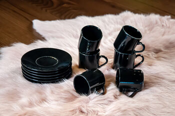 Set Of Six Porcelain Espresso Cup And Saucer Set Black, 3 of 5