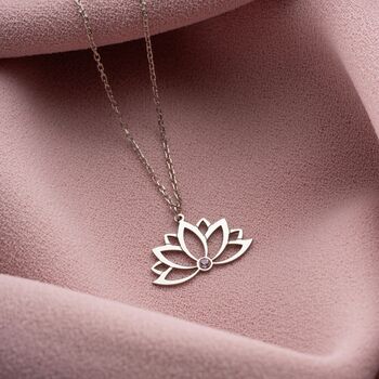 Lotus Flower Birthstone Necklace, 9 of 12