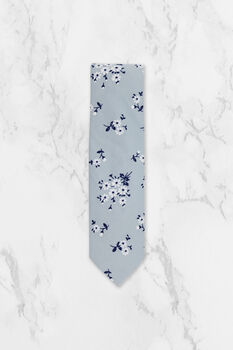 Wedding Handmade Cotton Floral Print Tie In Light Blue, 3 of 8