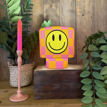 Smiley Face Pink Orange Check Portable Glow Lamp, 2 of 6