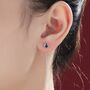 Sapphire Blue Bezel Cz Crystal Threader Earrings, thumbnail 6 of 9