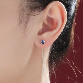 Sapphire Blue Bezel Cz Crystal Threader Earrings, 6 of 9