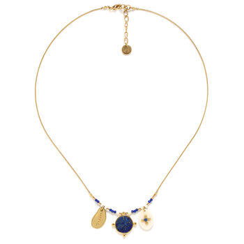 Three Dangle Blue And Gold Necklace, 3 of 3