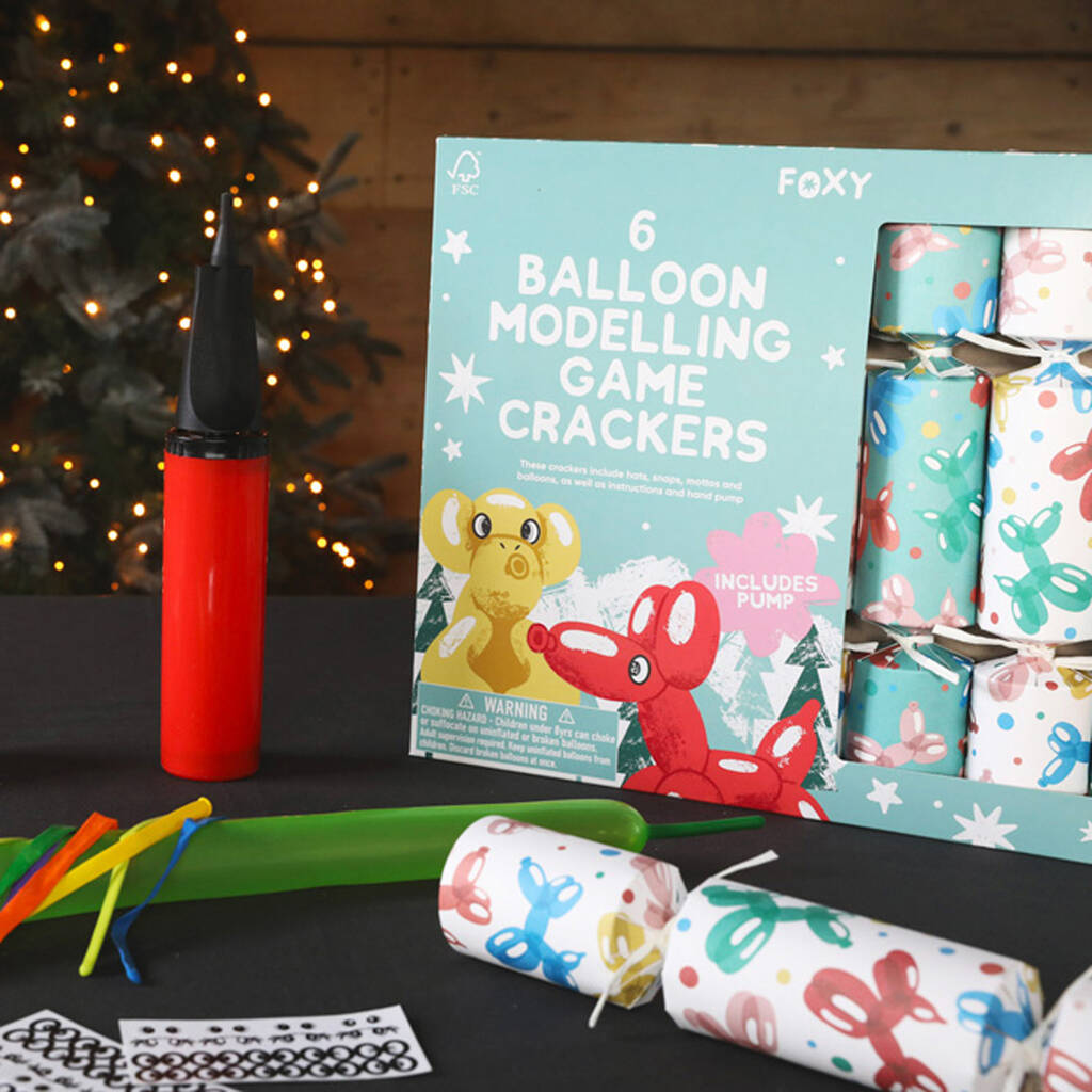 Festive Multicoloured Christmas Balloon Crackers Set Of Six, 1 of 5