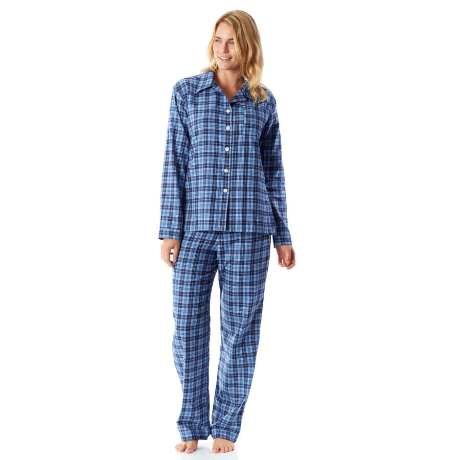 women's blue check brushed cotton pyjamas by pj pan ...