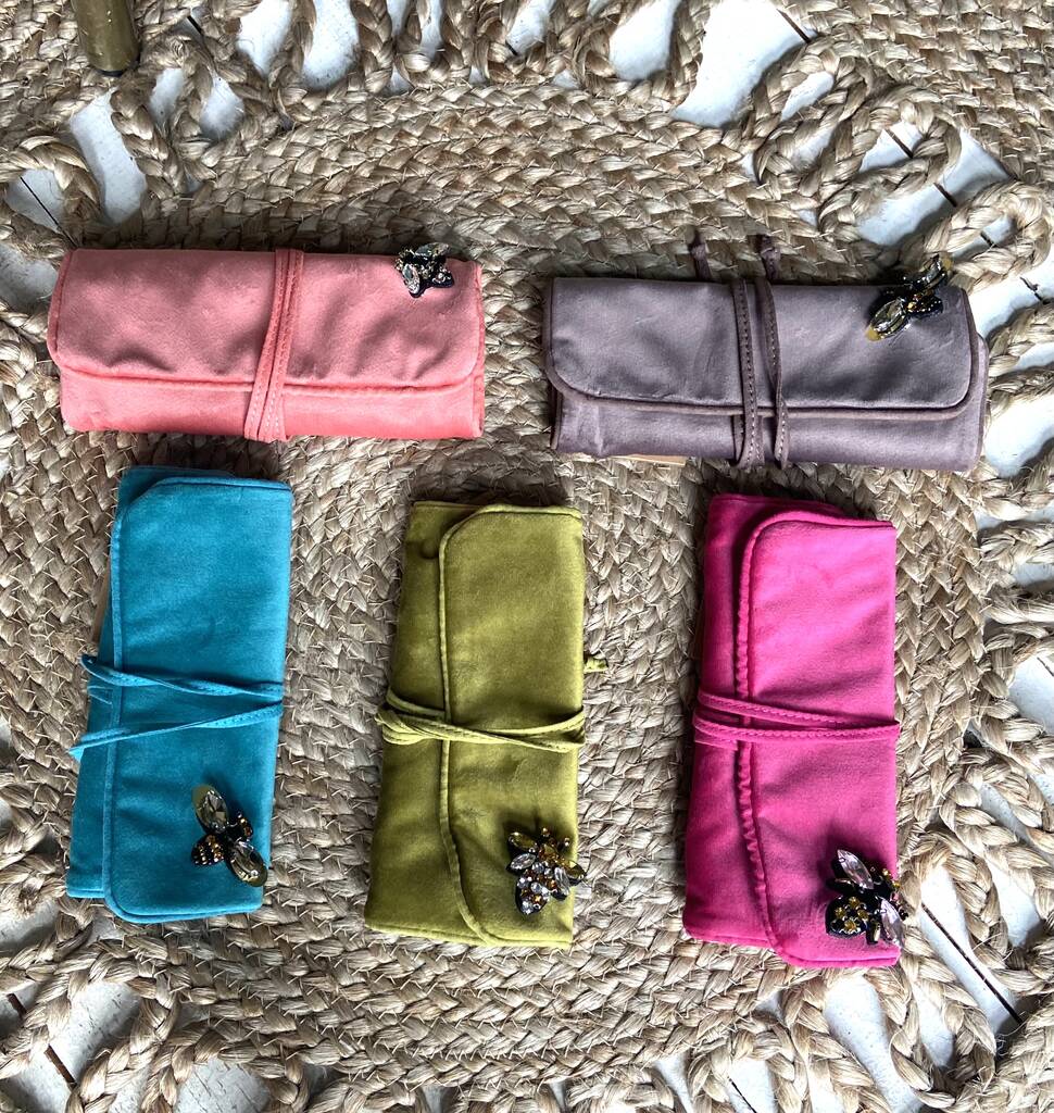 Luxurious Velvet Jewellery Roll With A Brooch By The Forest & Co
