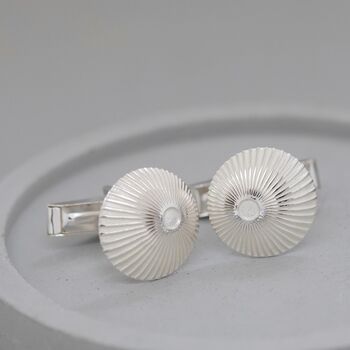 Sterling Silver And Black Cufflinks With Sunburst Motif, 7 of 12