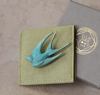 Blue Swallow Bird Brooch, 8 of 8