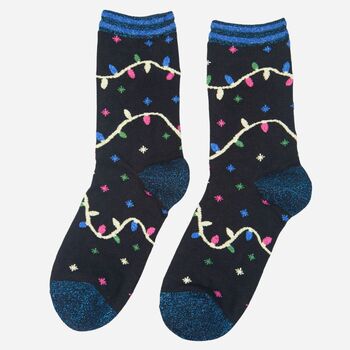 Women's Bamboo Socks Black Sparkly Party Lights, 2 of 3