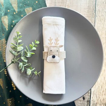 Brown Felt Reindeer Napkin Rings Set For Christmas X Four, 8 of 8