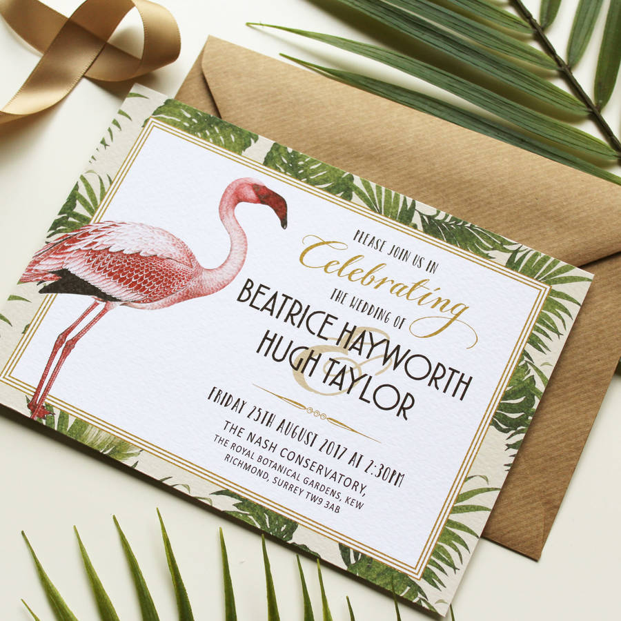 Art Deco Flamingo Wedding Invitation By Vanilla Retro