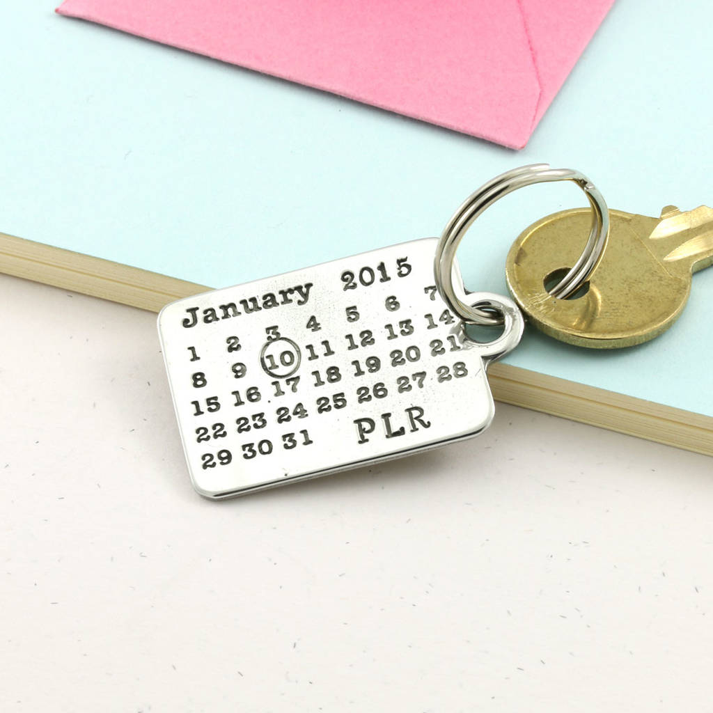 personalised pewter calendar keyring by multiply design