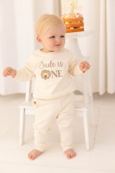 Personalised Embroidered Lion 'One' First Birthday Sweatshirt Jumper, 2 of 6