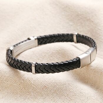 Personalised Stainless Steel Braided Leather Bracelet, 5 of 9