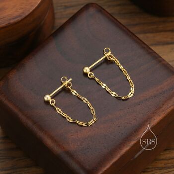 Sterling Silver Sparkle Chain Stud Earrings, 3 of 11