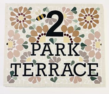 Rectangle Floral Mosaic House Door Number Road Name Sign, 2 of 4