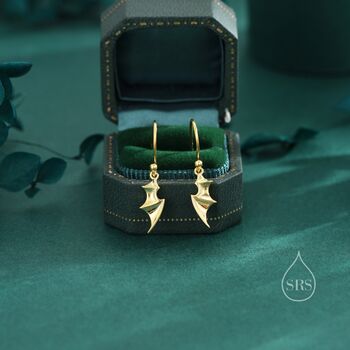 Sterling Silver Tiny Bat Wing Drop Earrings, 2 of 12