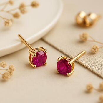 9ct Gold Ruby July Birthstone Stud Earrings, 3 of 4