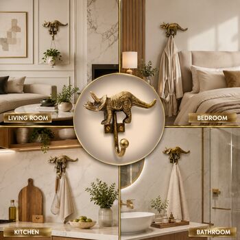 Vintage Brass Rhinoceros Wall Hooks Set Of Two, 5 of 9
