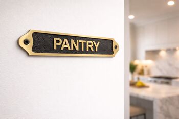 Decorative Brass Pantry Door Sign Plate With Black Finish, 6 of 7