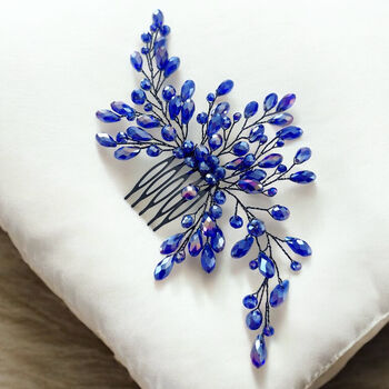 Blue Crystal And Black Wired Hair Comb, 3 of 4