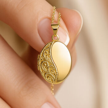 Personalised Solid 9ct Yellow Gold Filigree Milgrain Locket, 4 of 12