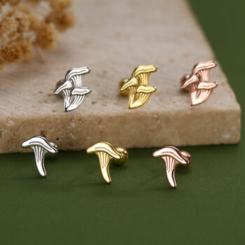 Sterling Silver Mismatched Chanterelle Mushroom 18 G Screw Back Ball Stud Earrings With Ball Backs, 3 of 12