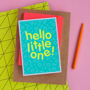 Hello Little One! Handmade Baby Card Neon Yellow/Blue, 3 of 7