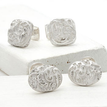 Solid Sterling Silver Baroque Cufflinks, 3 of 4