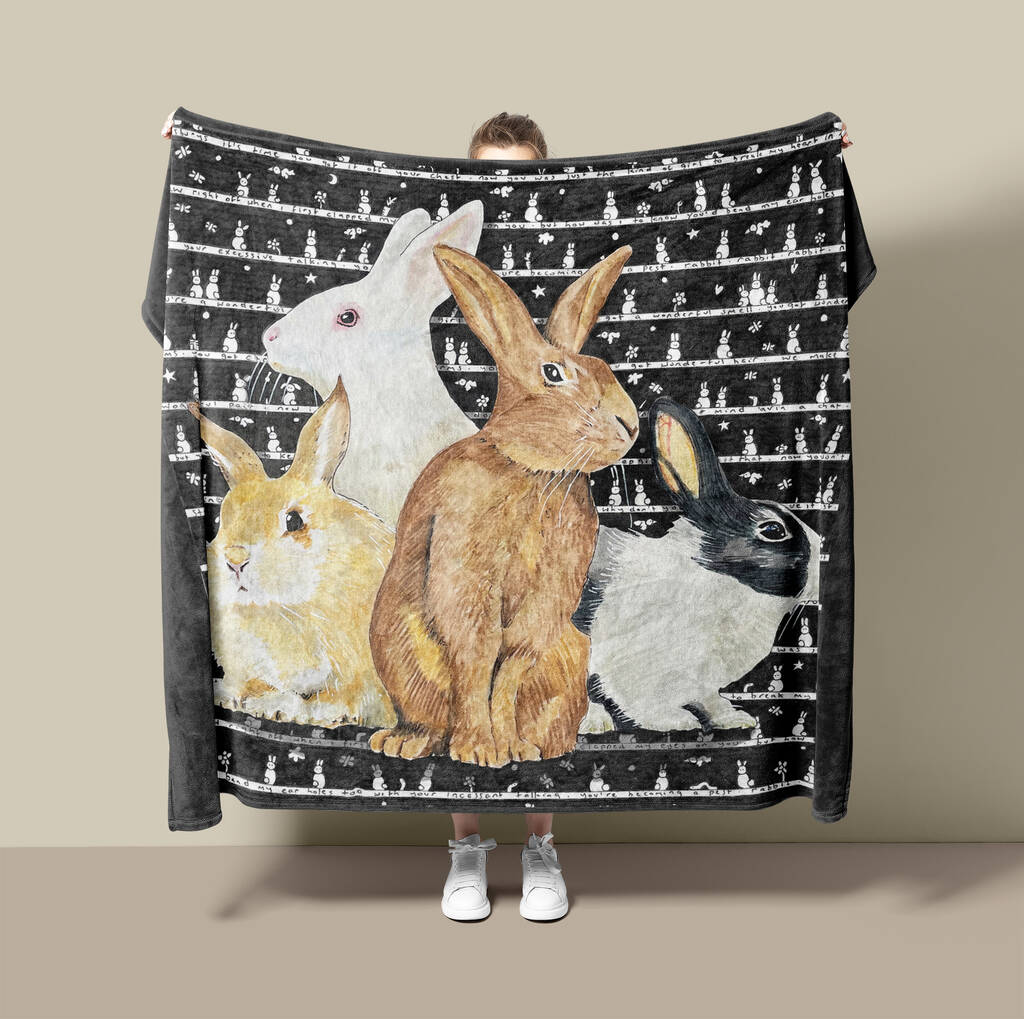 Rabbit Fleece Blanket, Bunny Throw By Tiny Art Guy