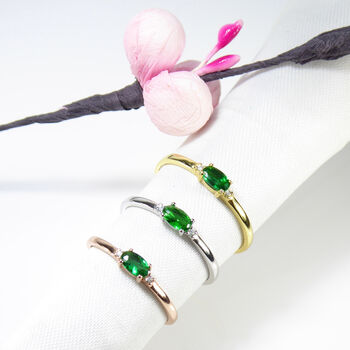 Emerald Look Ring Cz, Rose Or Gold Plated 925 Silver, 7 of 8