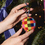 Christmas Check Papier Mache Bauble 7cm, Multi, thumbnail 1 of 2