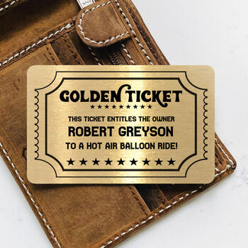 Personalised Wallet Or Purse Golden Ticket Metal Wallet Card, 2 of 6